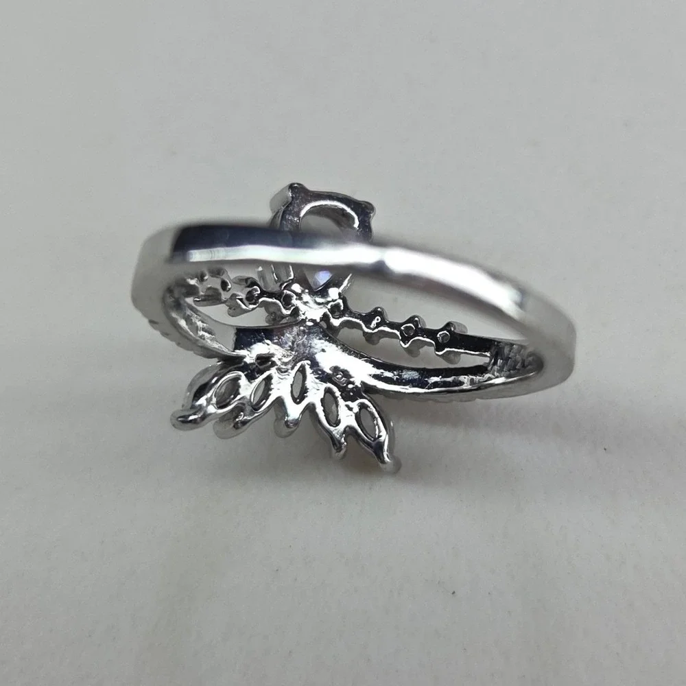 Silver Tone Pear Marquise Cubic Zirconia Statement Ring Size 7.5 Clear Pavé Band